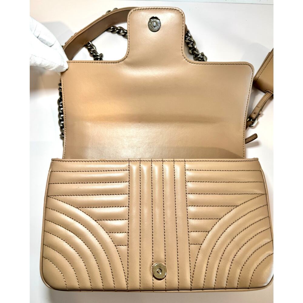 Prada Diagramme Medium Quilted Flap Bag In Tan Calfskin Leather W Silver Chain - Picture 12 of 16